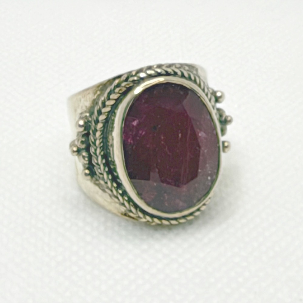 Ruby Magenta Silver Ring Size 9